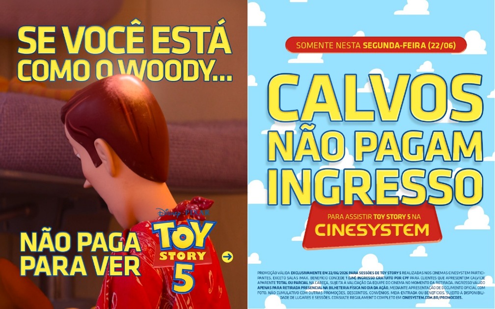Recreio Shopping entra na brincadeira e oferece ingresso gratuito para pessoas com calvície em sessão de Toy Story 5