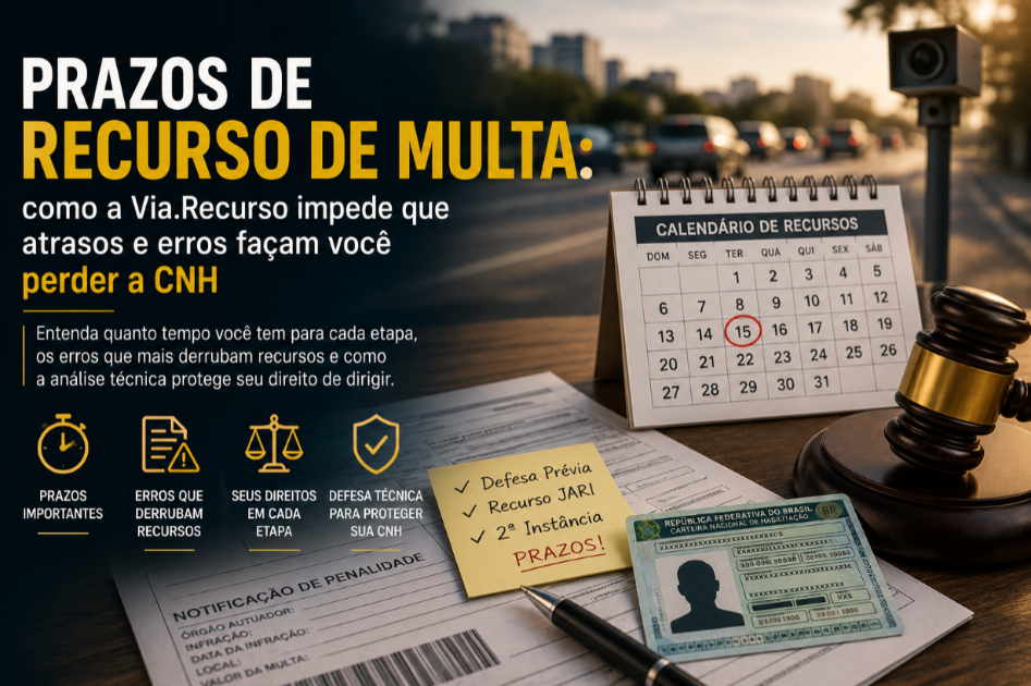 Prazos de recurso de multa: como a Via.Recurso impede que atrasos e erros façam você perder a CNH Prazos de recurso de multa: como a Via.Recurso impede que atrasos e erros façam você perder a CNH